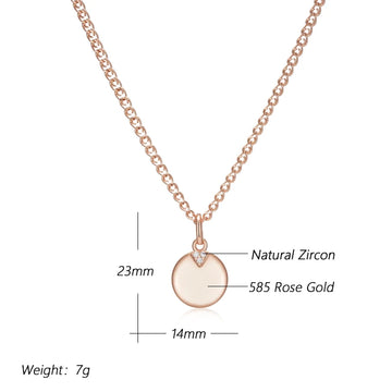 Charming Rolled Rose Gold of 14-Karat Purity AAA Zircon Diamonds Round Coin Necklace - Glossy Fine Jewellery